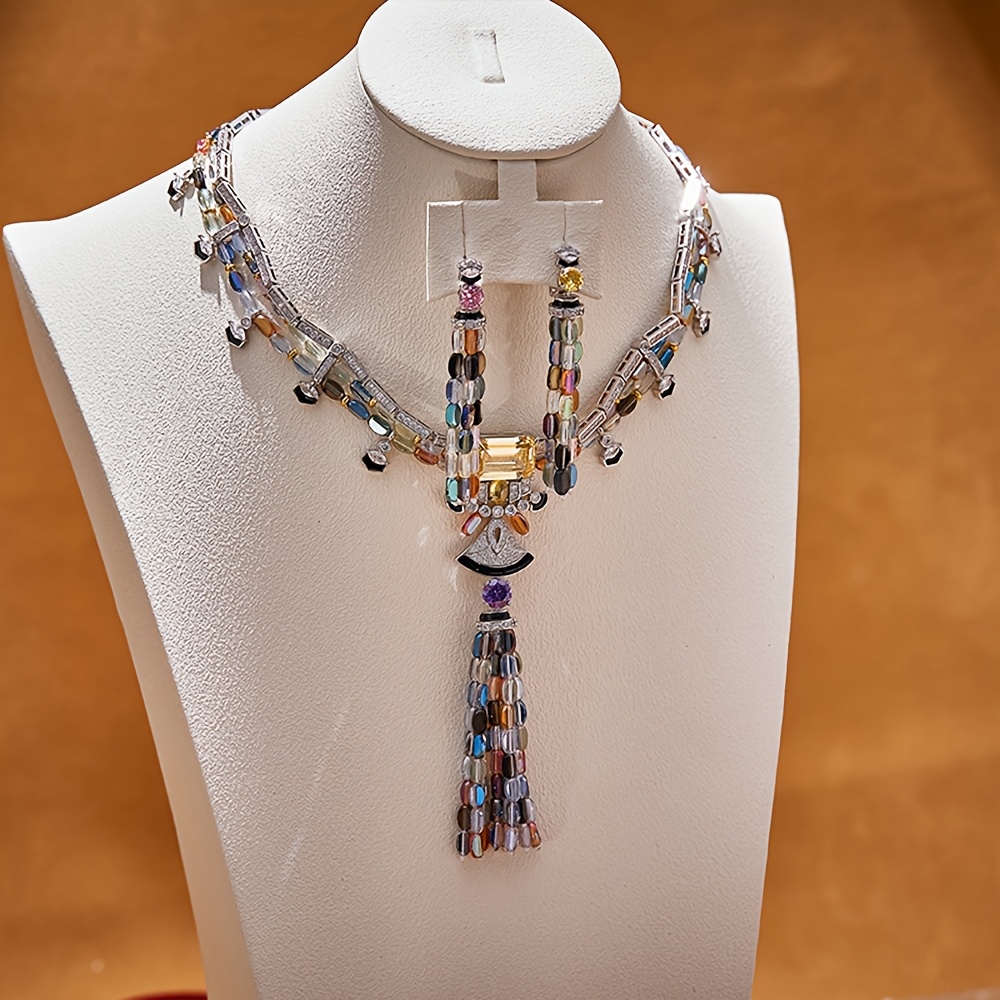 2pcs Colorful Tassel Necklace & Earrings Set